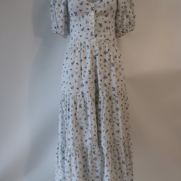 Womens RAHI White, Blue Floral Design Button Down Short Sleeve Midi Dress XS - Picture 6 of 11